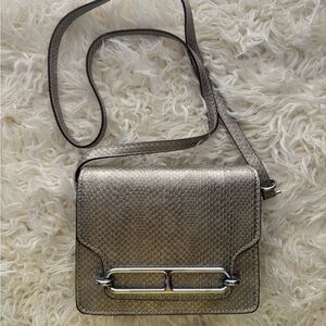 Silver Metallic Snake Skin Crossbody Bag Silver Hardware